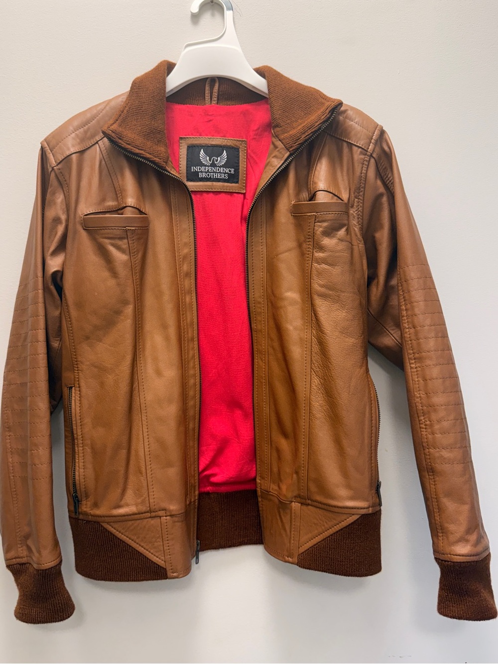 Men's Tan Leather Bomber Jacket